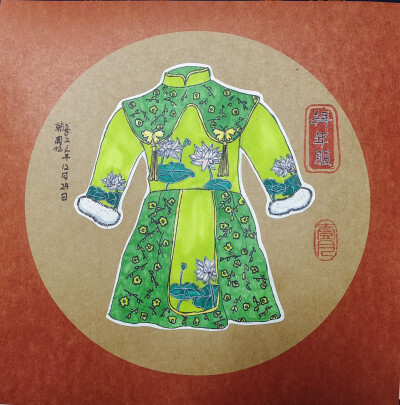 《拜年服》儿童绘画 线描画 马克笔 配色