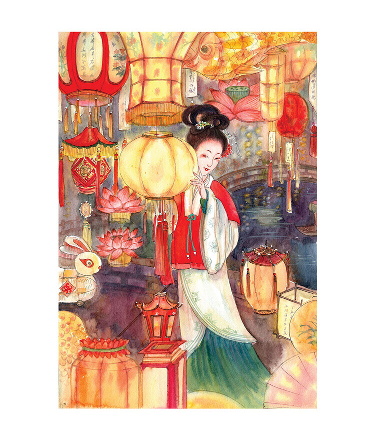 【古风插画】《中国传统节日--元宵》作者：carmenwang 涂鸦
