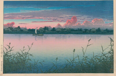 黄昏好风景。作者：川濑巴水(Kawase Hasui) ​​​​