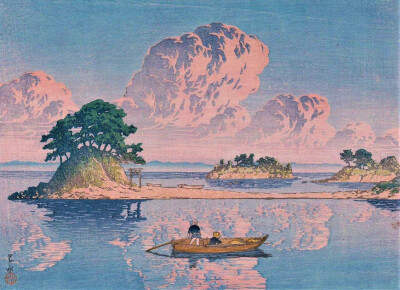 黄昏好风景。作者：川濑巴水(Kawase Hasui) ​​​​