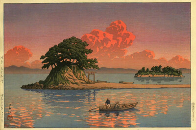 黄昏好风景。作者：川濑巴水(Kawase Hasui) ​​​​