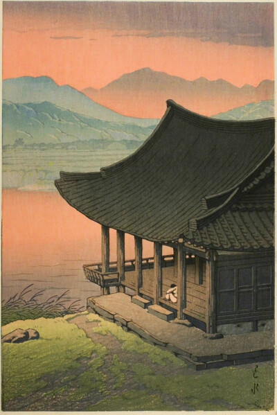 黄昏好风景。作者：川濑巴水(Kawase Hasui) ​​​​