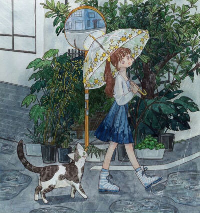 少女 猫咪 插画～画师seul作品