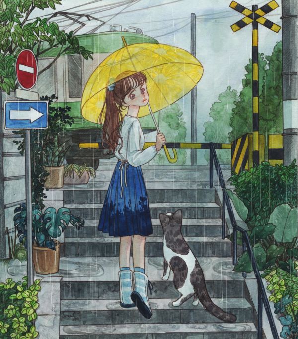 少女 猫咪 插画～画师seul作品