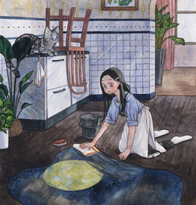 少女 猫咪 日常插画 ～画师seul作品