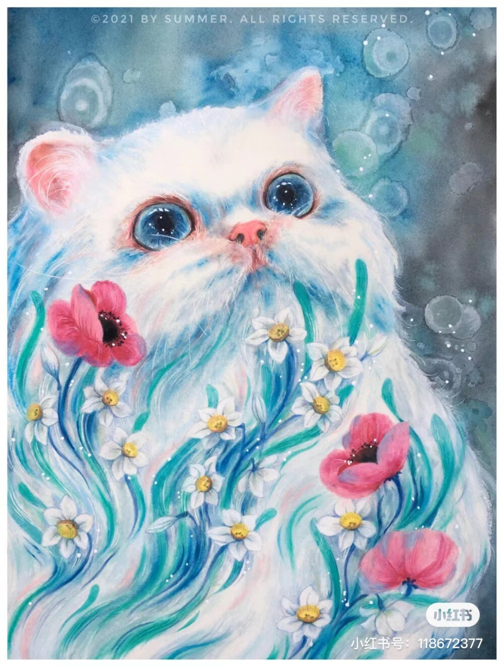 重彩油画棒 猫咪 插画 水彩