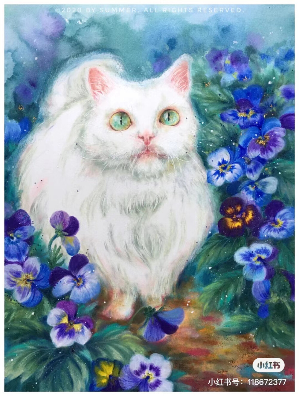 重彩油画棒 猫咪 插画 水彩