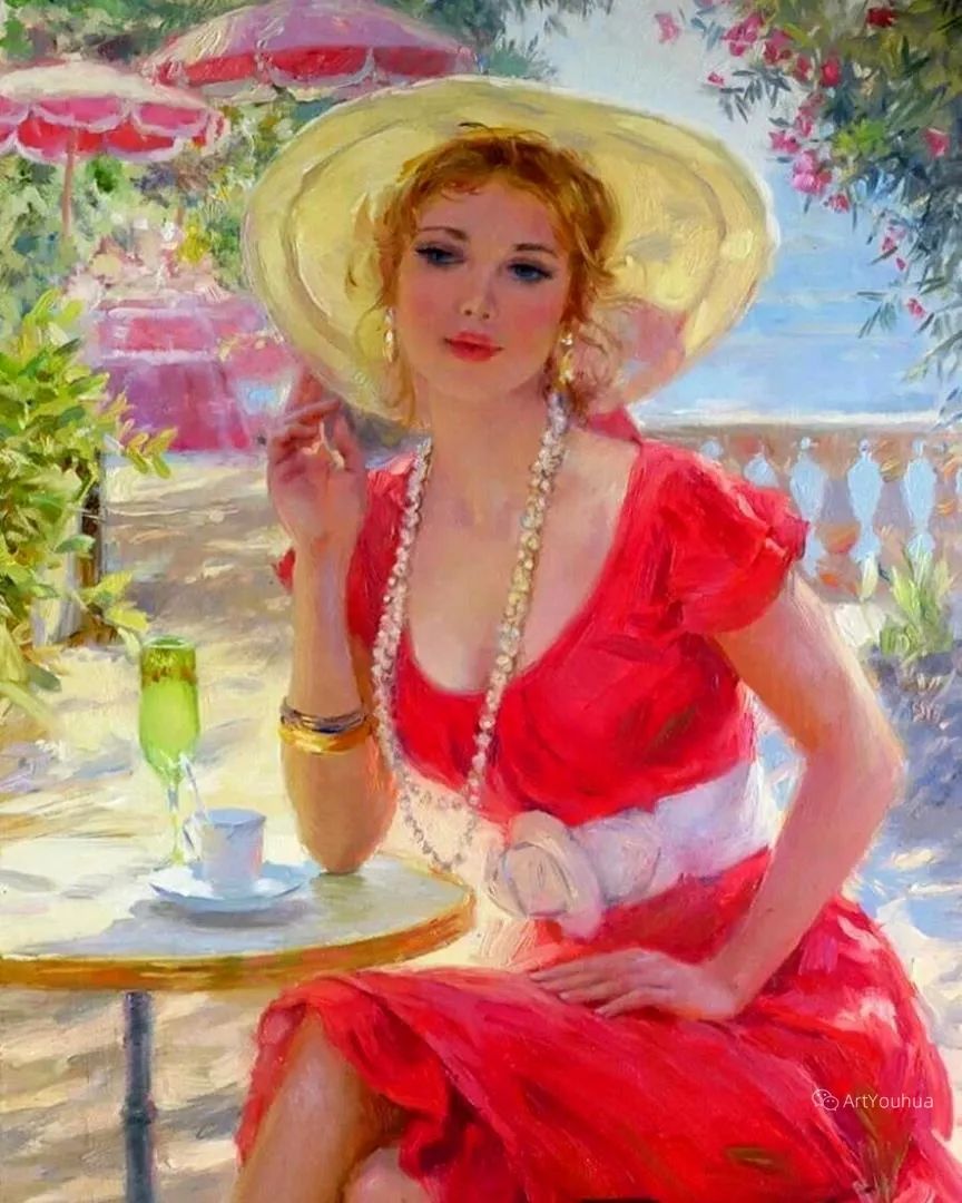 康斯坦丁·拉祖莫夫（Konstantin Razumov，1974-）是俄罗斯画家，以其印象派肖像画而闻名。拉祖莫夫1974年出生于俄罗斯扎林斯克，在莫斯科伊利亚·格拉祖诺夫绘画、雕塑和建筑学院学习，他的历史画作在那里获得了巨大的赞誉。
拉祖莫夫是一位才华横溢的印象派画家，画过各种题材，从人物到风景、年轻的芭蕾舞演员、儿童和花园和穿着奢华服装的年轻女性。他鲜艳的色彩，人物皮肤的光滑度，人物的表现力，使他的画与众不同。
拉祖莫夫拥有充满活力的闪烁笔触，加上对光线和出色的绘图技巧的掌握。他绘画风格独特，现代传统写实手法和印象派画法相结合，将人物的美妙用鲜艳的色彩描绘得淋漓尽致。
作品中，人物手和脸的特征都是写实的，而面料和周围的环境则是印象派的笔触。在人物的表现上，他的笔触细腻柔和，有着一种非常柔软的感觉，人物的皮肤光滑水嫩，双眼清澈含水，很是令人心动！在他画笔之下这些女子似乎具有更强烈的吸引力，每一个眼神都具有致命的妩媚与娇艳、温柔和感性。