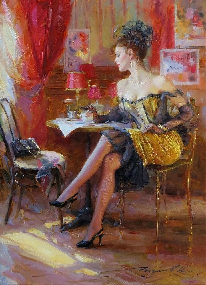 康斯坦丁·拉祖莫夫（Konstantin Razumov，1974-）是俄罗斯画家，以其印象派肖像画而闻名。拉祖莫夫1974年出生于俄罗斯扎林斯克，在莫斯科伊利亚·格拉祖诺夫绘画、雕塑和建筑学院学习，他的历史画作在那里获得了巨大的赞誉。
拉祖莫夫是一位才华横溢的印象派画家，画过各种题材，从人物到风景、年轻的芭蕾舞演员、儿童和花园和穿着奢华服装的年轻女性。他鲜艳的色彩，人物皮肤的光滑度，人物的表现力，使他的画与众不同。
拉祖莫夫拥有充满活力的闪烁笔触，加上对光线和出色的绘图技巧的掌握。他绘画风格独特，现代传统写实手法和印象派画法相结合，将人物的美妙用鲜艳的色彩描绘得淋漓尽致。
作品中，人物手和脸的特征都是写实的，而面料和周围的环境则是印象派的笔触。在人物的表现上，他的笔触细腻柔和，有着一种非常柔软的感觉，人物的皮肤光滑水嫩，双眼清澈含水，很是令人心动！在他画笔之下这些女子似乎具有更强烈的吸引力，每一个眼神都具有致命的妩媚与娇艳、温柔和感性。