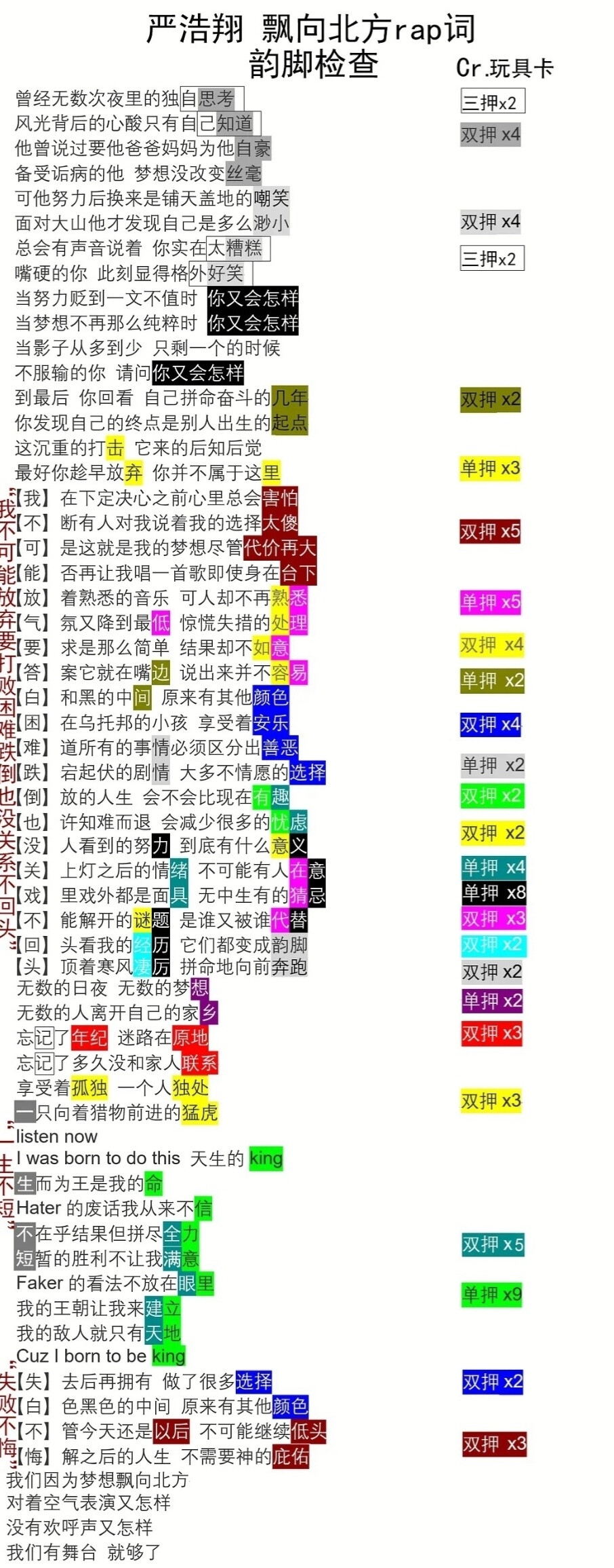 飘向北方严浩翔rap词图片