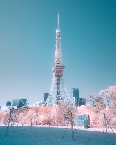 日本 東京都 Tokyo tower 人の目には見えない赤外線を捉えるカメラで撮影した @shiifoncake 东京塔