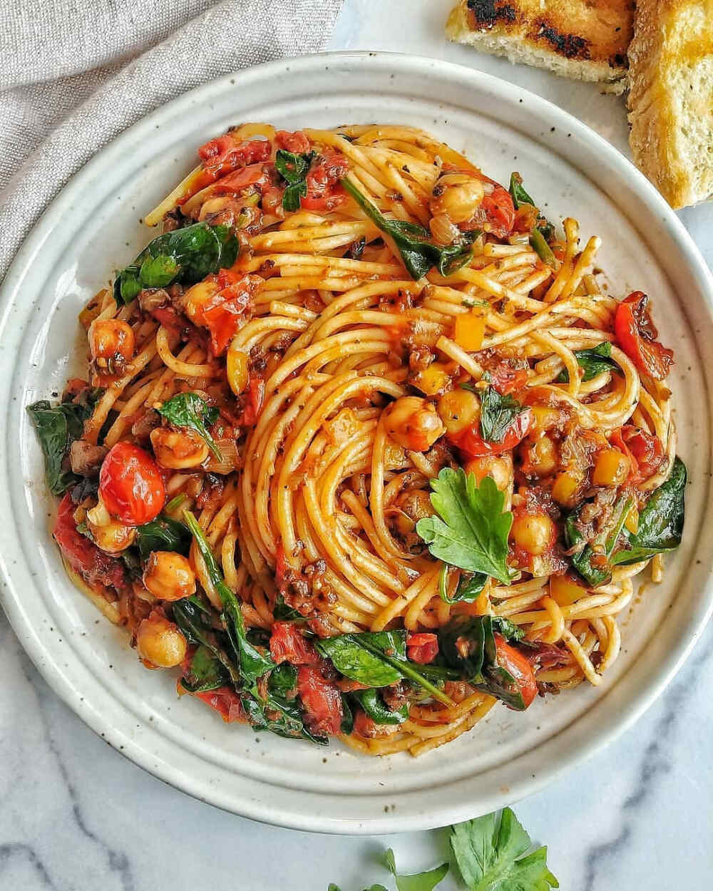 意大利面 Roasted Tomato Spaghetti with Spinach & Chickpeas