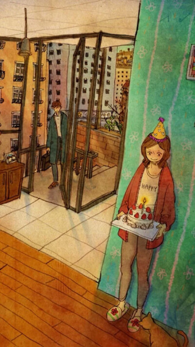 情侣日常，情侣插画，温暖，治愈