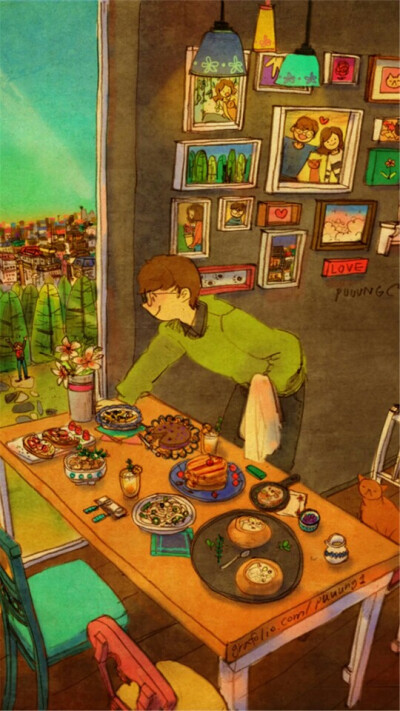 情侣日常，情侣插画，温暖，治愈