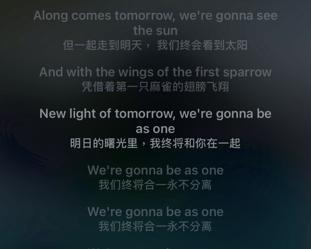 
New light of tomorrow, we're gonna be
as one : 私はあなたと一緒にいます…