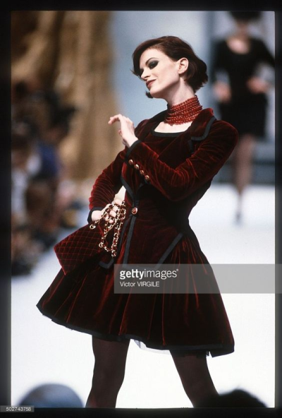 Kristen McMenamy walks the runway during the Chanel Haute Couture show as part of Paris Fashion Week FallWinter 1991-1992 in July