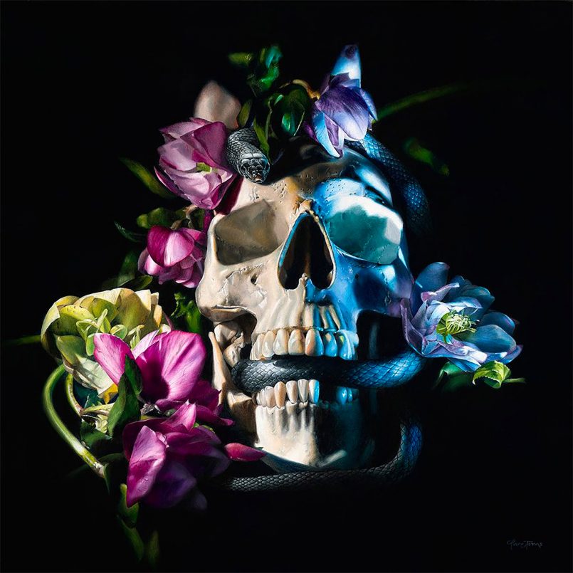 Skull Paintings by Clare Toms
Exquisite oil paintings of skulls byClare Toms, a visual artist that spends her time between Australia and Mexico.