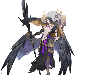 迦楼罗(cv:森久保祥太郎)

心狠于辣的翼族首领
居于深渊边境的「龙巢」，
拥有兵权的迦楼罗盘踞一方，势力强大，因此被十天众所忌惮。
然而天人军队讨伐多次皆不敌而归。
直到与统领翼之团的阿修罗与帝释天交战后，翼族战败，龙巢城元气大伤。
身为首领的迦楼罗被关入天人监狱，随后被流放至深渊。
在深渊之狱中，迦楼罗见证了天魔阿修罗的强大，最终带领族人归于他麾下。天域大战之后，阿修罗背负罪念再度堕入深渊，化为破坏神。
为重振翼族，亦因阿修罗的气魄，迦楼罗决定再度追随在他的身边。