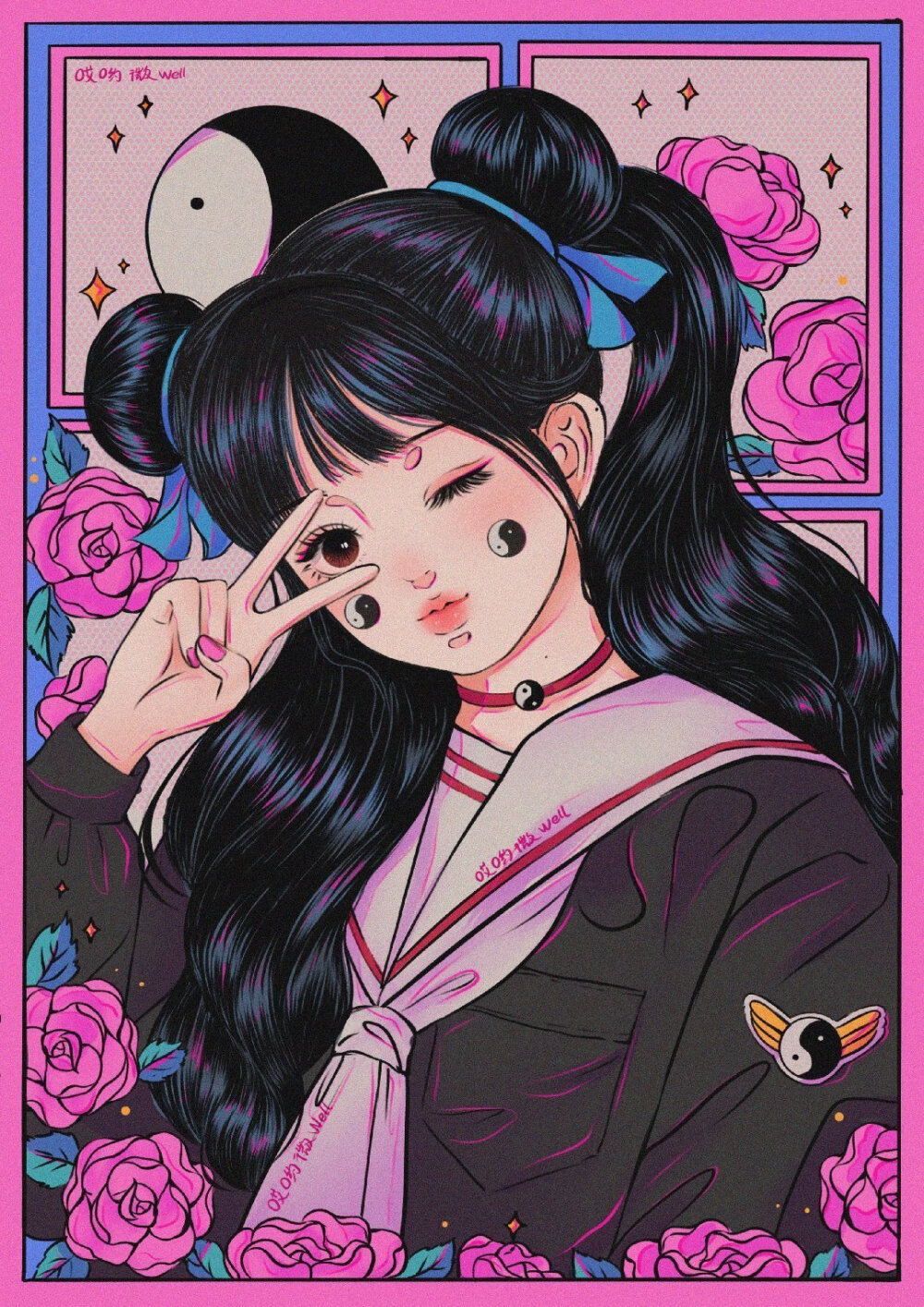 动漫女孩插画一组~
作者：哎哟微well ​​​