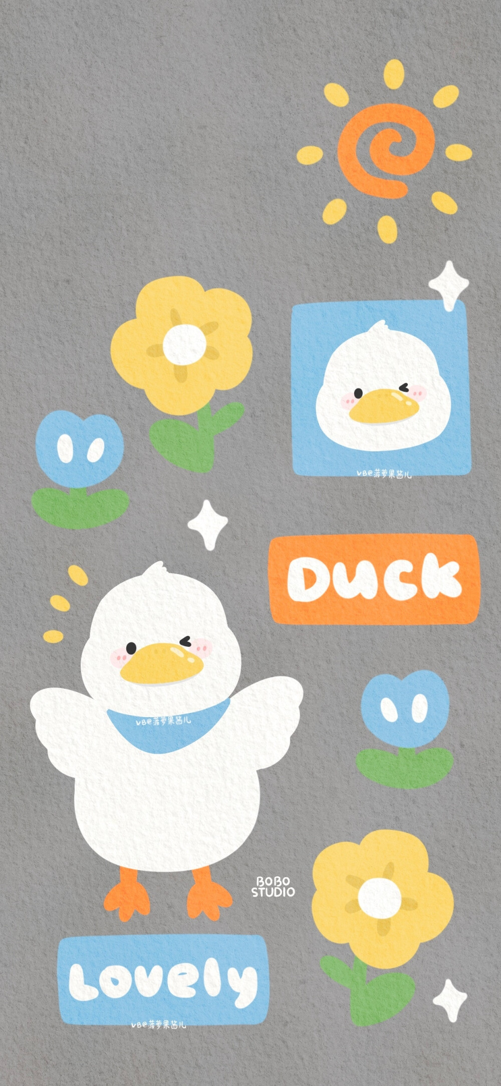 更一组大白鸭的日常生活插画壁纸～
画师:菠萝果酱儿