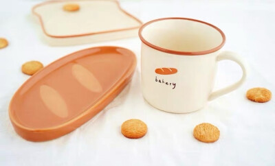 韩国INS风面包陶瓷马克杯可爱牛奶咖啡小杯 设计款面包盘甜品碟
