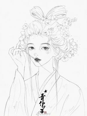 古风人物插画，古风人物头像线稿速写系列，美极了
画师@青伊伊子 