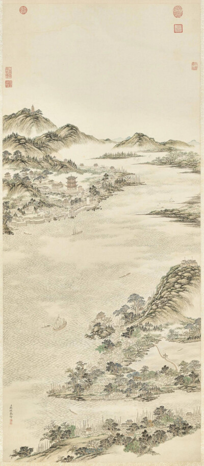 清·关槐《黄鹤楼》图轴，
162.5×70.1厘米，
台北故宫博物院藏