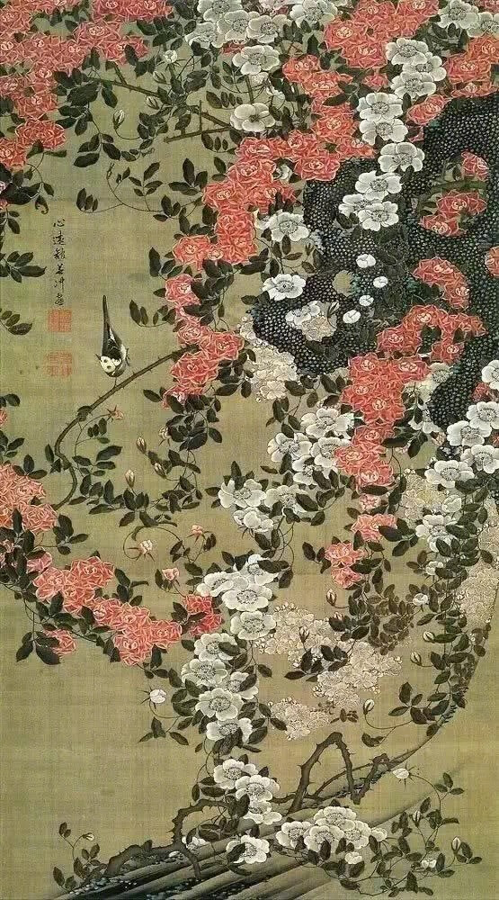 伊藤若冲（1716~1800），日本江户时代著名画家，号斗米庵，据说凡求画者，酬米一斗 。虽是生于京都、锦市场的蔬果盘商之家，但伊藤若冲既无经商才能，也对与客人交际应酬之事感到棘手，因此在他40岁时，他将家业交由弟弟继承，从此退隐，之后就过著他所钟情的绘画人生。