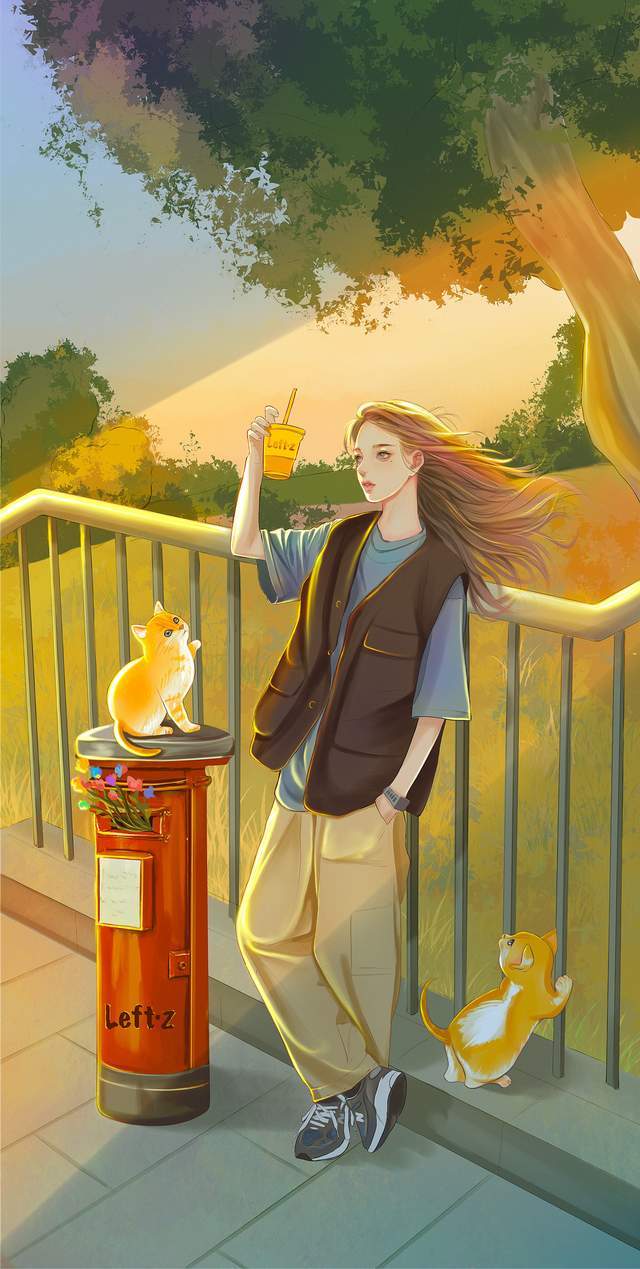 少女与猫咪，春日里的温暖～～唯美 插画 By_left.z