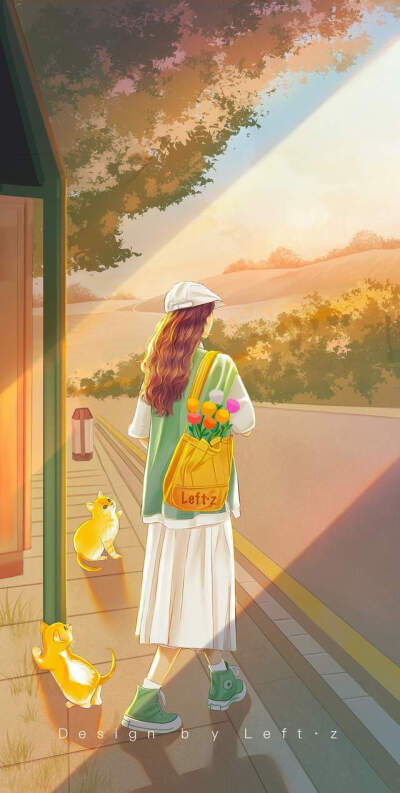 少女与猫咪，春日里的温暖～～唯美 插画 By_left.z