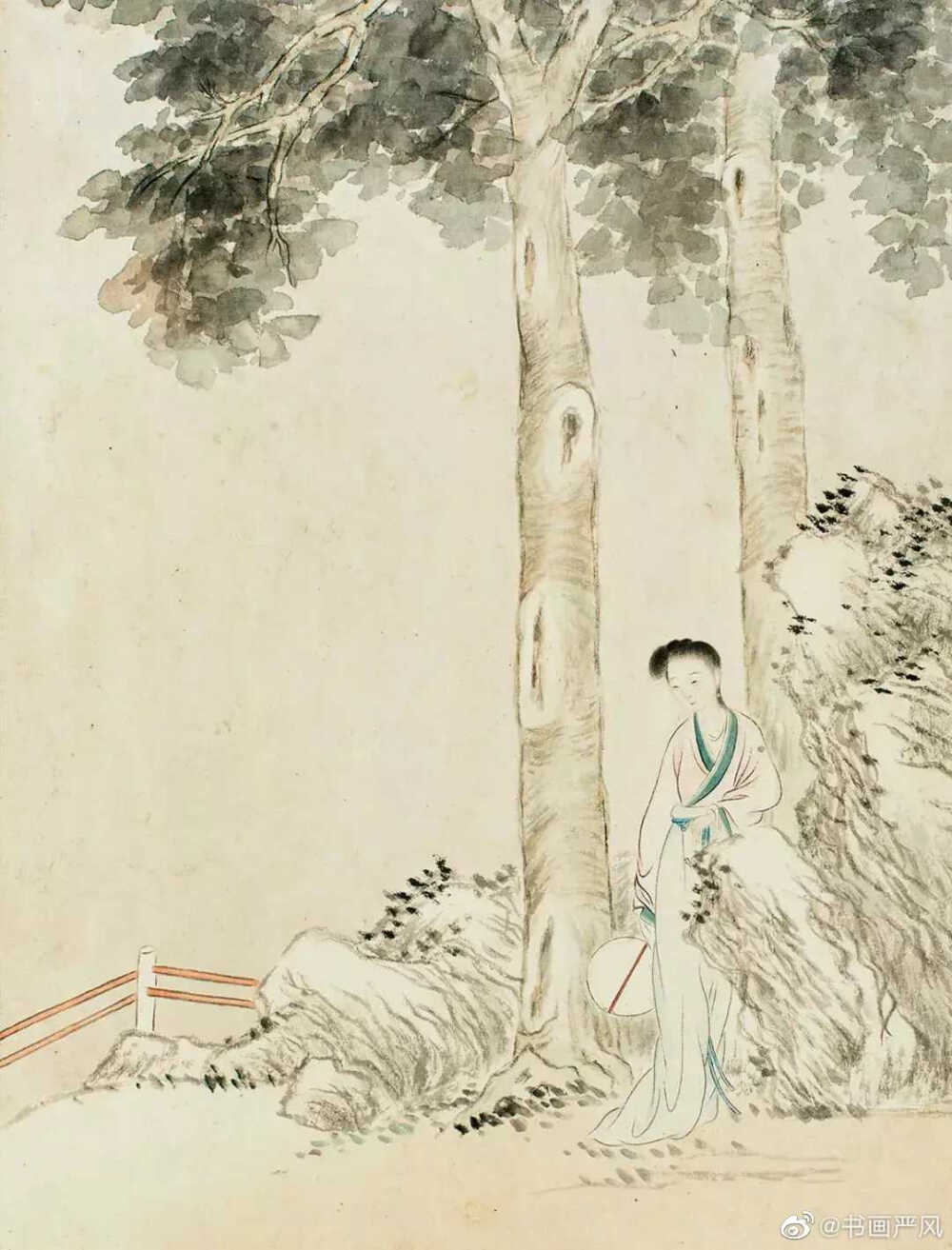 清 顾洛《春闺怡情图册》 。顾洛(1763-约1837)，字西梅，号禹门，浙江钱塘(今杭州)人，清嘉道时名家，画工人物，尤擅仕女、山水，亦工花卉。