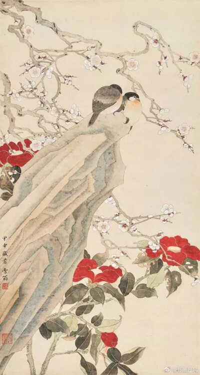 陈之佛 茶梅寒雀。陈之佛（1896—1962），号雪翁，浙江余姚人，近现代美术教育家，工艺美术家、画家。作为二十世纪工笔花鸟画的开拓者，陈之佛融贯中西，继往开来，在诗意般的画格下呈现人性的独白，诠释高洁的灵魂…