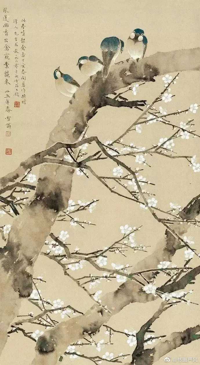 陈之佛 茶梅寒雀。陈之佛（1896—1962），号雪翁，浙江余姚人，近现代美术教育家，工艺美术家、画家。作为二十世纪工笔花鸟画的开拓者，陈之佛融贯中西，继往开来，在诗意般的画格下呈现人性的独白，诠释高洁的灵魂。他的工笔花鸟画，美在清雅，美在明净