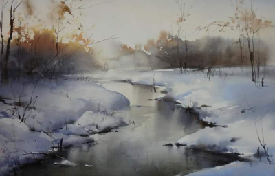 俄罗斯水彩画家令人入迷的水彩雪景:ILya Ibryaev