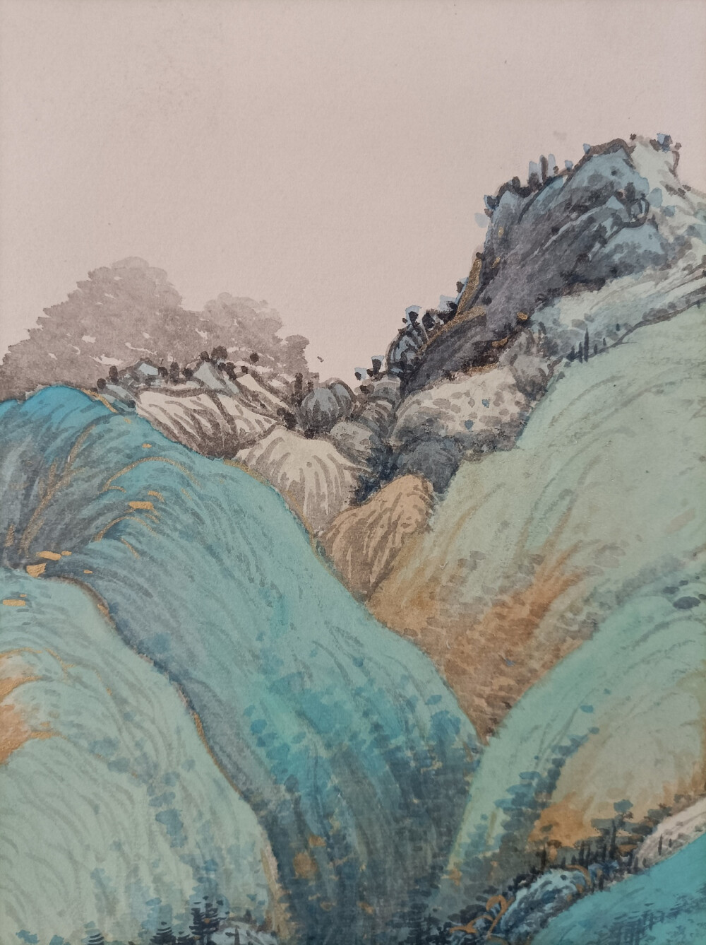 春山烟云连绵人欣欣，
夏山喜木繁阴人坦坦，
秋山明净遥落人肃肃，
冬山昏霾翳塞人寂寂。