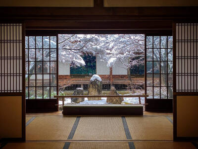 日本 京都 建仁寺 潮音庭 冬雪 