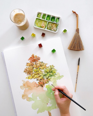 Yirang Kim的水彩作品色调淡雅生动，画面细腻明艳，一帧帧的清雅温馨，仿佛看见一朵朵绽放的鲜花。她的水彩画透出无限温柔，看了让人元气满满。