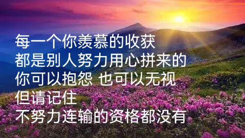 每一个你羨慕的收获
都是别人努力用心拼来的
你可以抱怨 也可以无视
但请记住
不努力连输的资格都没有