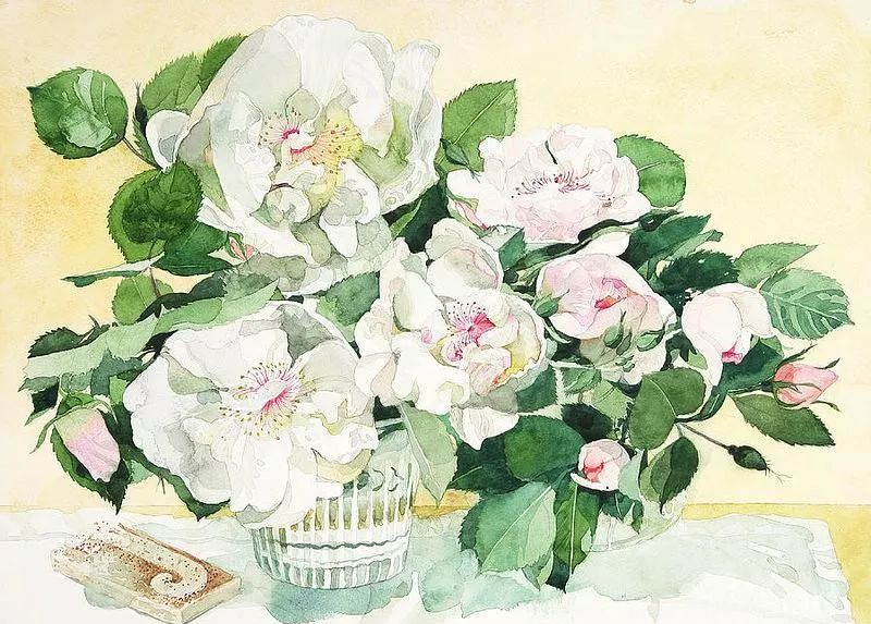 日本柘植彩子AyakoTsuge的花卉静物水彩画作品。