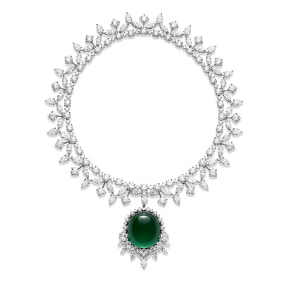 Chopard 肖邦 高级珠宝系列「世外桃源 Paradise」Red Carpet 白金项链 主石为一颗112.27ct的弧面切割祖母绿，点缀116.81ct的圆形切割、水滴形切割、榄尖形切割钻石