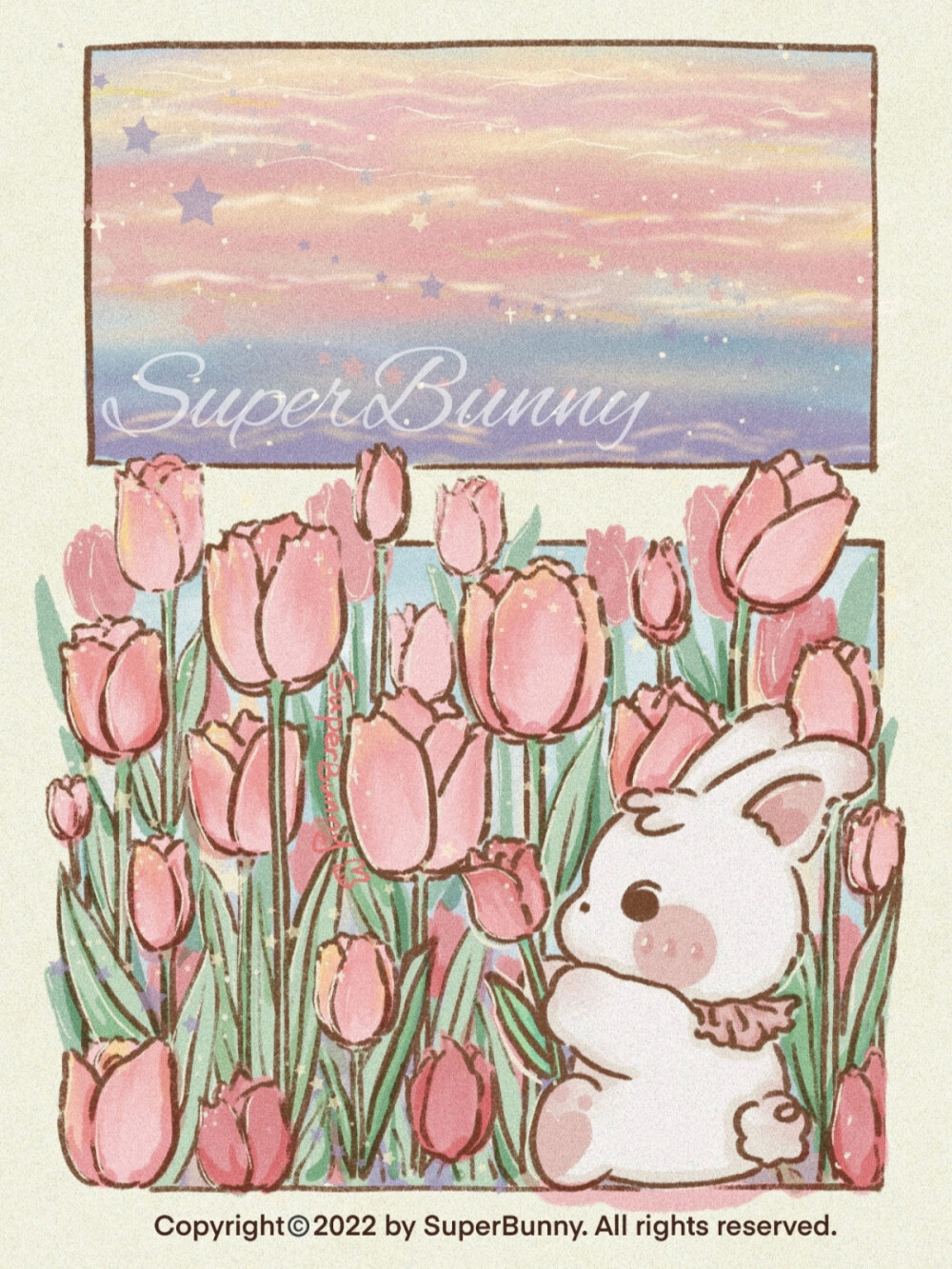 小兔子的旅行日记
画师：SuperBunny兔兔超人
赏花赏月品尝美食
#插画分享##iPad壁纸##可爱壁纸##治愈系# ​