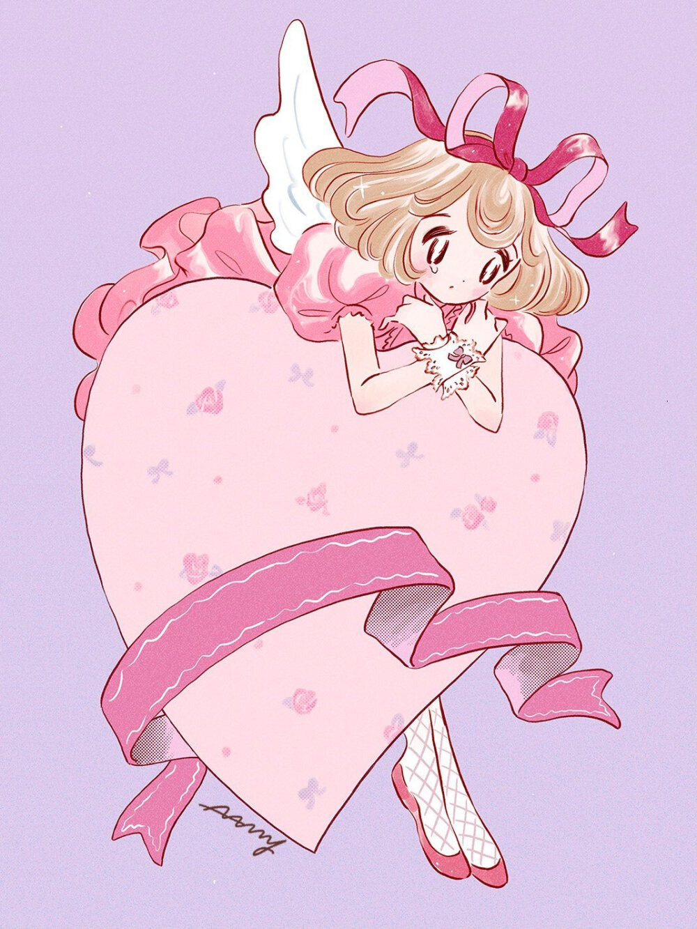 天使一样的女孩子甜美梦幻复古插画