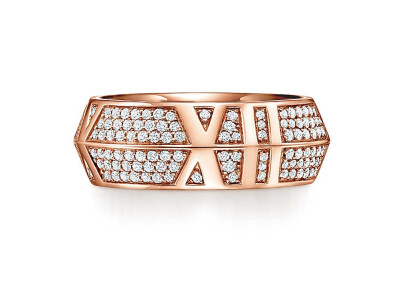 Tiffany 蒂芙尼「Atlas X」玫瑰金戒指 镶嵌超过230颗圆形切割钻石，总重0.55ct