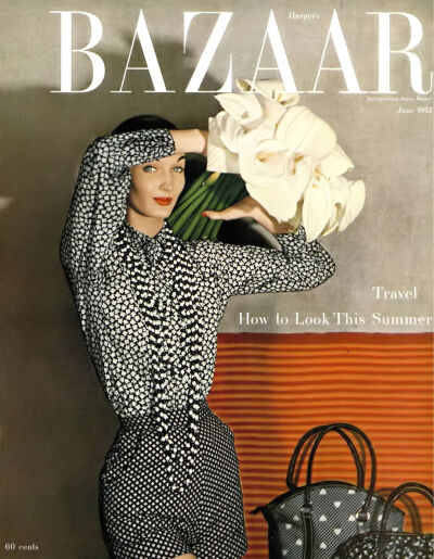 1952 年 6 月《Harper's Bazaar》/封面为 Evelyn Trippin，是经常与沃尔夫合作的模特之一。