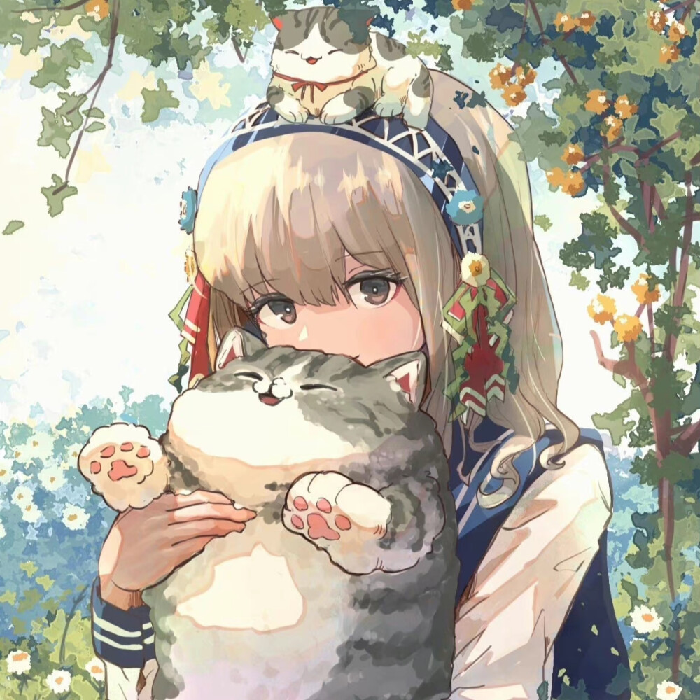  猫与少女头像 画师： おいも（twi：oimo_imoo）