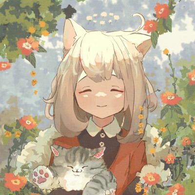  猫与少女头像 画师： おいも（twi：oimo_imoo）