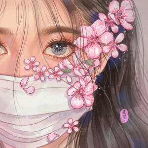 疫情退散 捕捉春天 口罩鲜花 插画头像