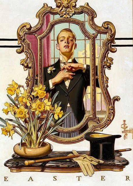 这位插画大师名叫 J.C.Leyendecker（莱恩德克），是20世纪前40年美国最重要的广告插画家。
他曾在法国求学，有着扎实的绘画功底，与同为商业插画大师的穆夏也有所交集。
