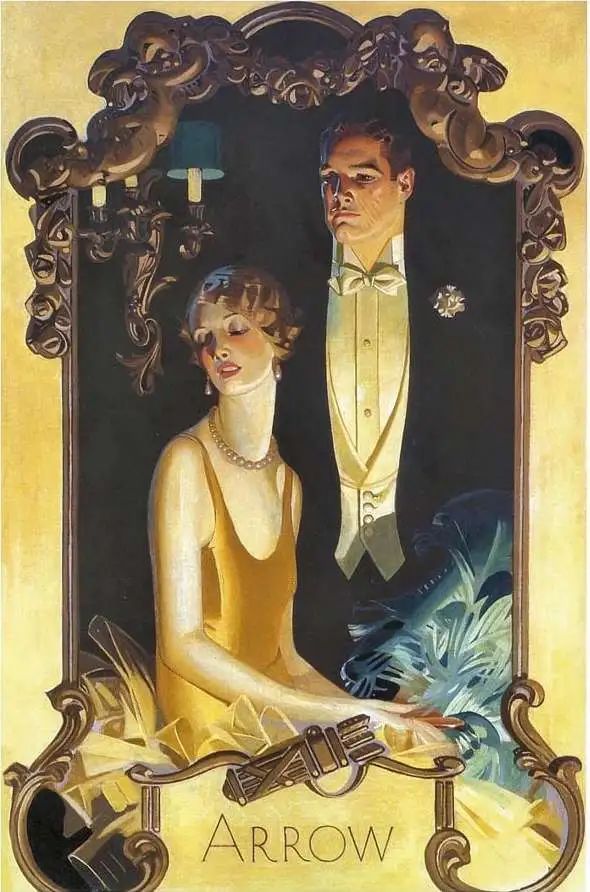 这位插画大师名叫 J.C.Leyendecker（莱恩德克），是20世纪前40年美国最重要的广告插画家。
他曾在法国求学，有着扎实的绘画功底，与同为商业插画大师的穆夏也有所交集。
