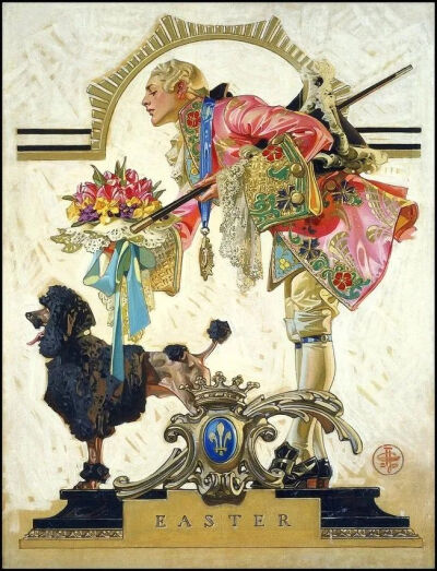 这位插画大师名叫 J.C.Leyendecker（莱恩德克），是20世纪前40年美国最重要的广告插画家。
他曾在法国求学，有着扎实的绘画功底，与同为商业插画大师的穆夏也有所交集。
